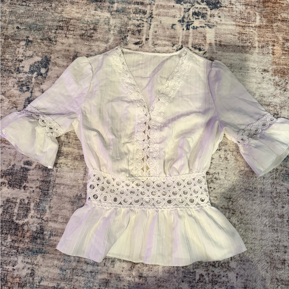 Women's White Lace Trim Peplum Top